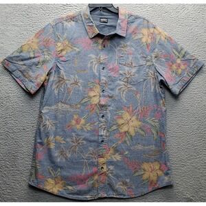 Buffalo Jeans Hawaiian Shirt Mens 2XL Multi Floral Collar Short Sleeve Button-Up